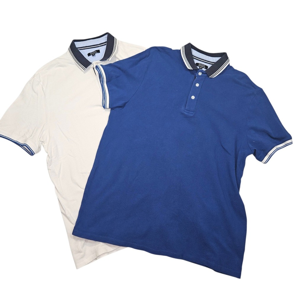 Galeries Lafayette 2pk Tipped Pique Polo Shirt Blue White Sz XL